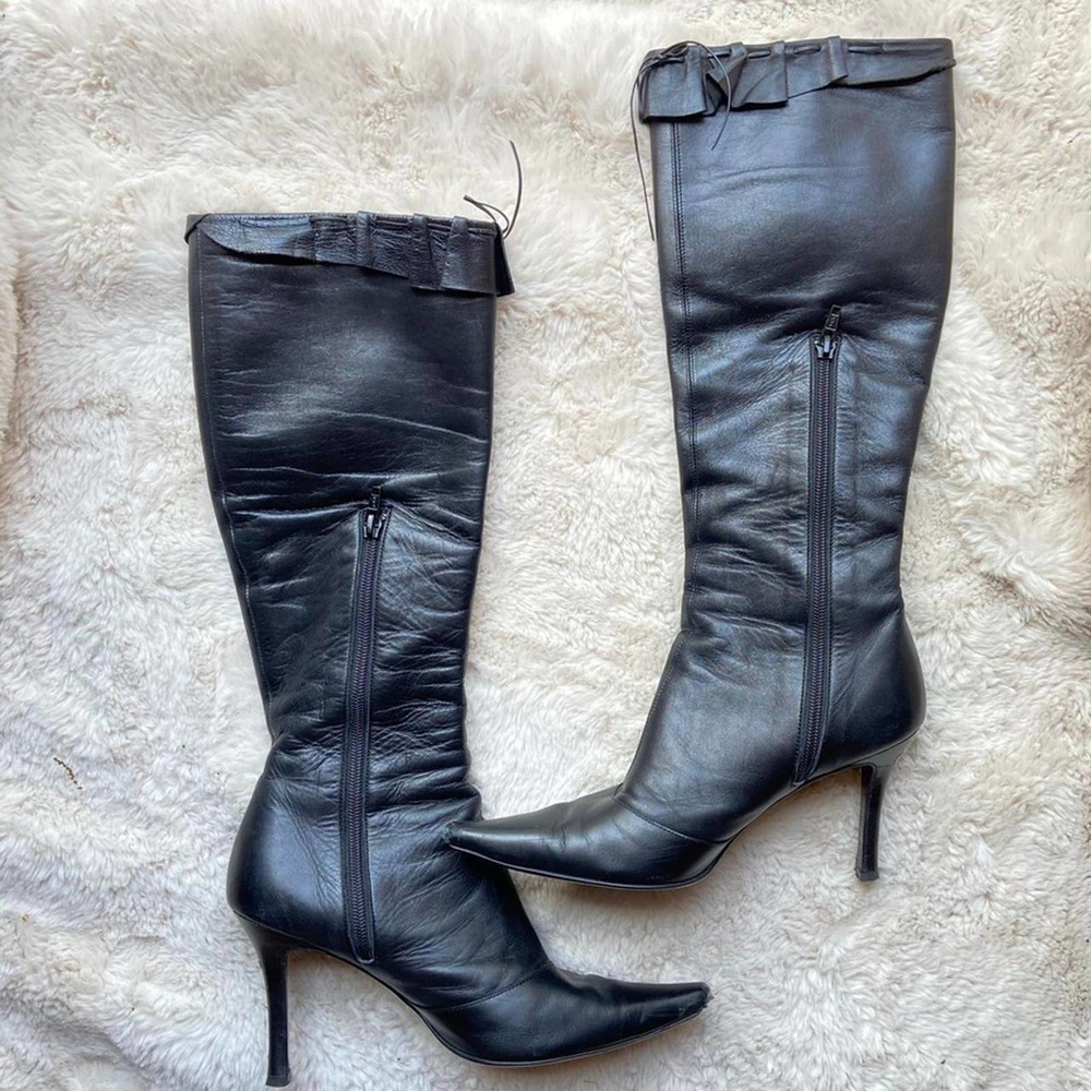 Authentic Moschino Black Leather Heeled Boots Size 36 1/2